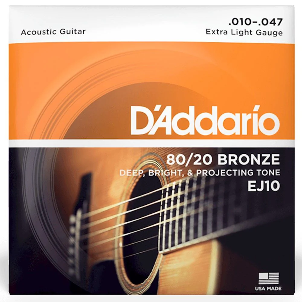 D'Addario EJ10 80/20 Bronze Acoustic Guitar Strings - Extra Light Set (10-47)