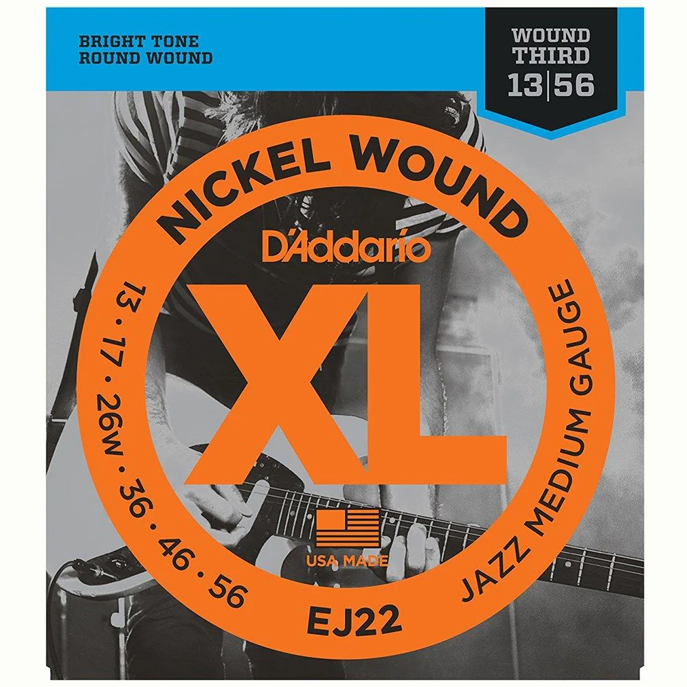 D'Addario EJ22 Nickel Wound Electric Strings w/ Wound 3rd - Jazz Medium Set (13-56)
