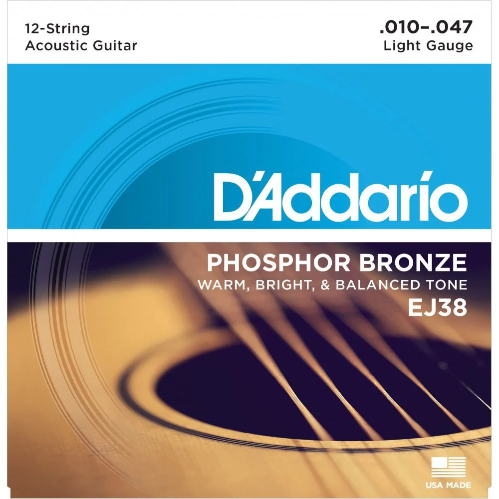 D'Addario EJ38 12-String Phosphor Bronze Acoustic Strings - Light (10-47)