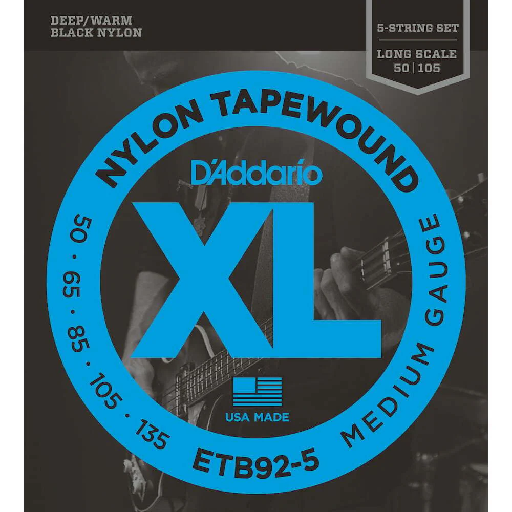 DAddario ETB925 5String Tapewound Bass Guitar Strings Medium 50135 Long Scale