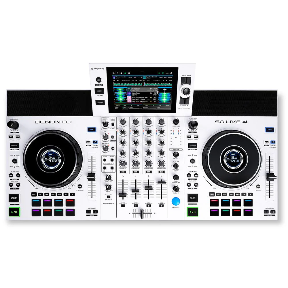 Denon SC Live 4 4-Deck DJ Controller 7" w/Touchscreen Speakers & Wi-Fi (White)