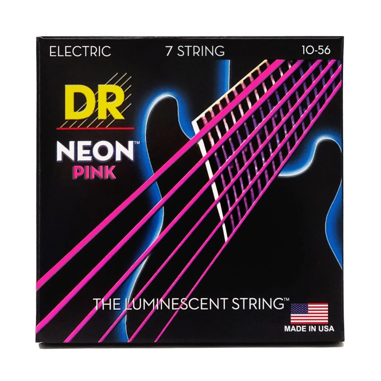 DR Hi-Def Neon Cloured 7-String Electric Guitar Strings (10-56) (Pink)