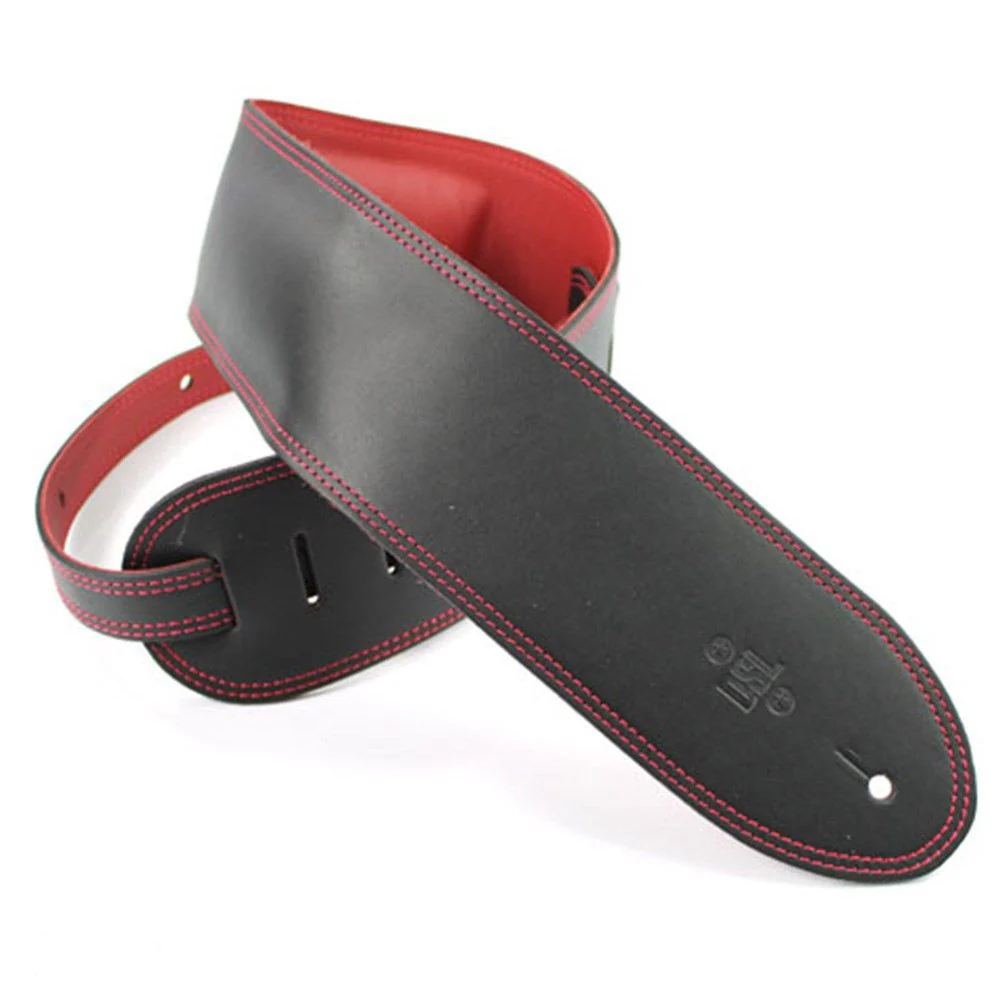 DSL GEG Series Padded Guitar Strap (Black, Red Backing, 3.5")