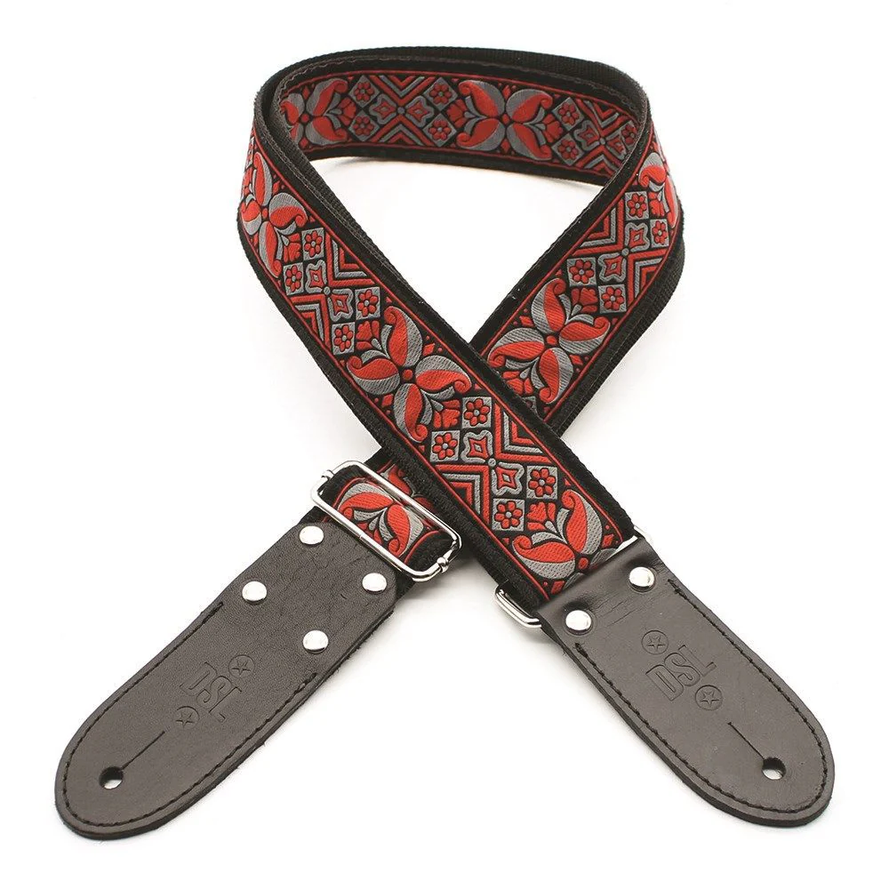 DSL JAC20 Jacquard Guitar Strap (DC Design, Red, 2")