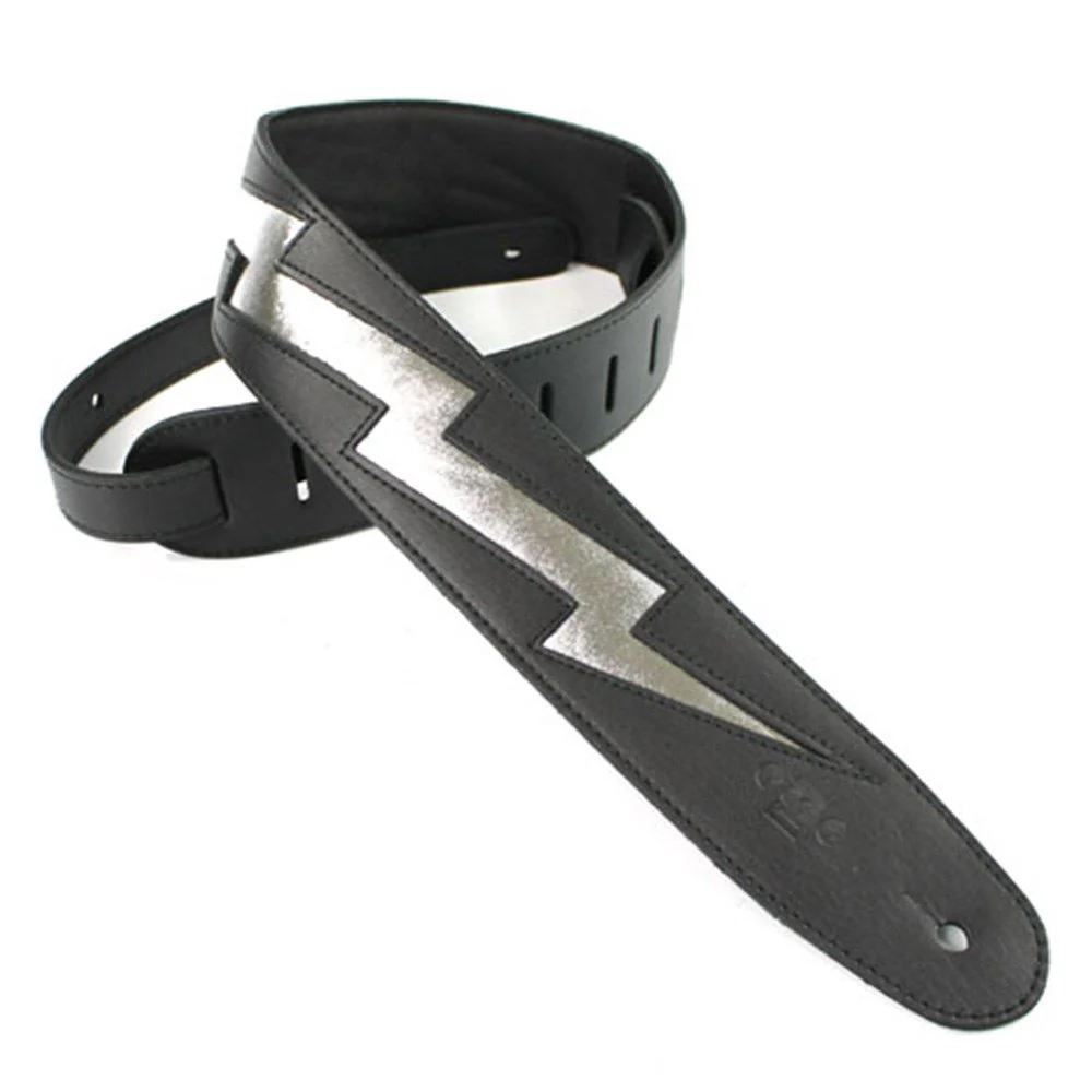 DSL Lightbolt Series Guitar Strap (Silver Lightning-Bolt, 2.5")