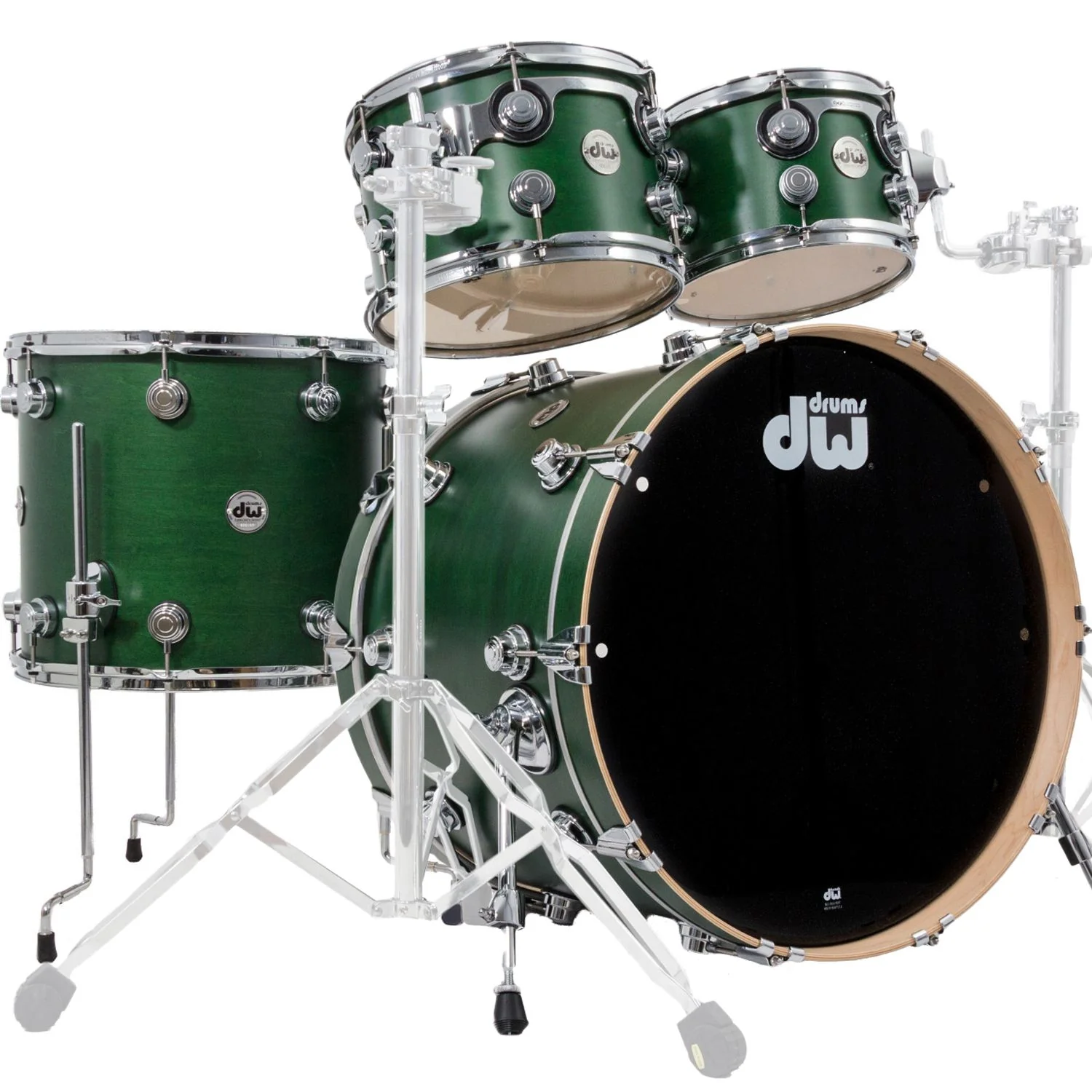 DW Collectors Series 4pc Drumkit Shell Pack Sonic Ply Satin Oil Emerald w/Nickel HW