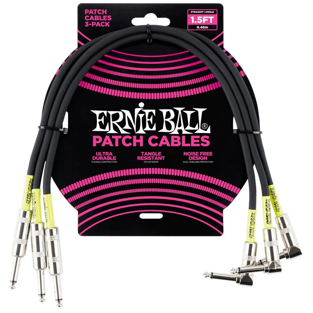 Ernie Ball 1.5' Straight / Angle Patch Cable 3-PACK - (Black)