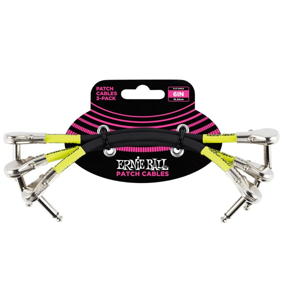 Ernie Ball 6' Flat Angle / Flat Angle Patch Cable 3-PACK - (Black)