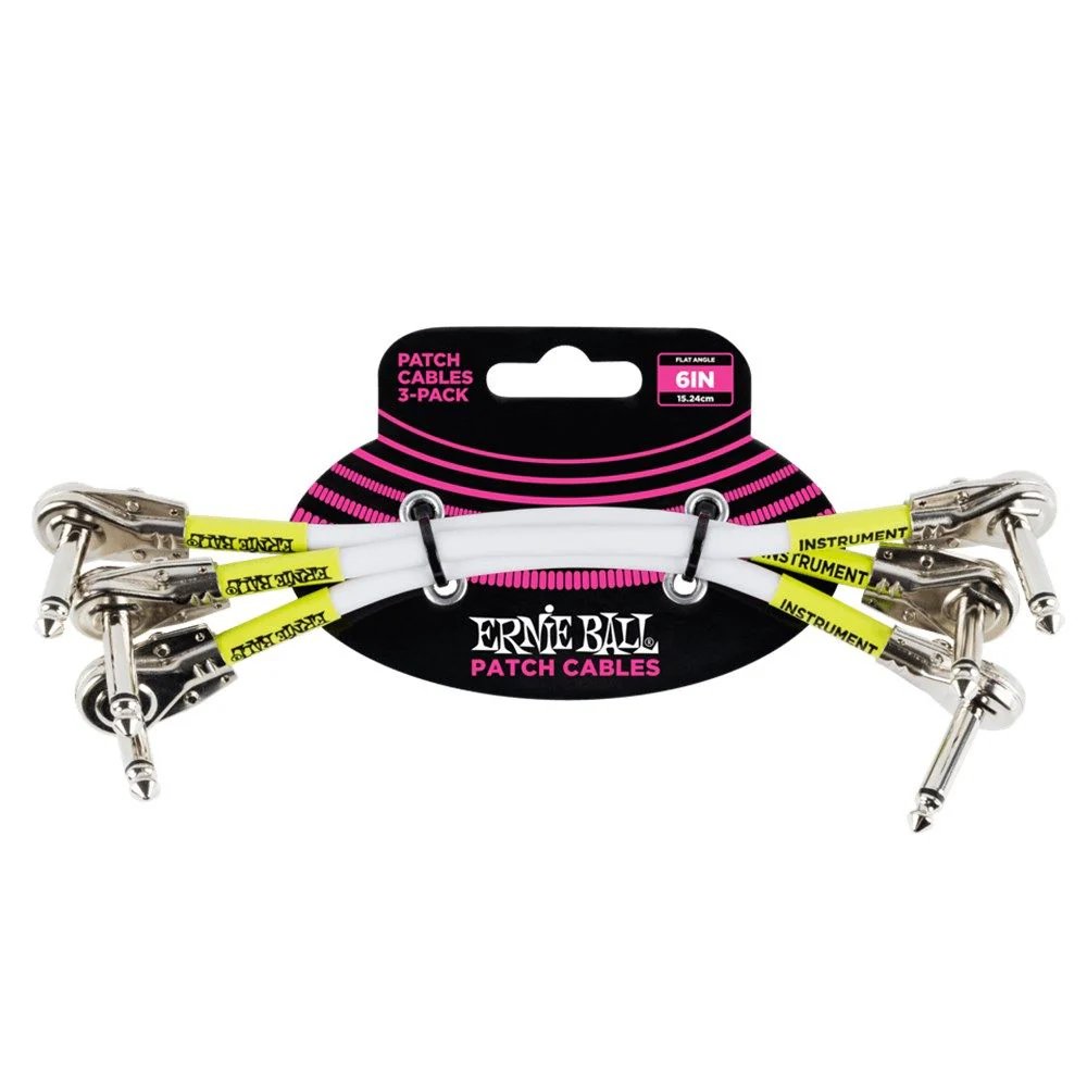 Ernie Ball 6' Flat Angle / Flat Angle Patch Cable 3-PACK - (White)