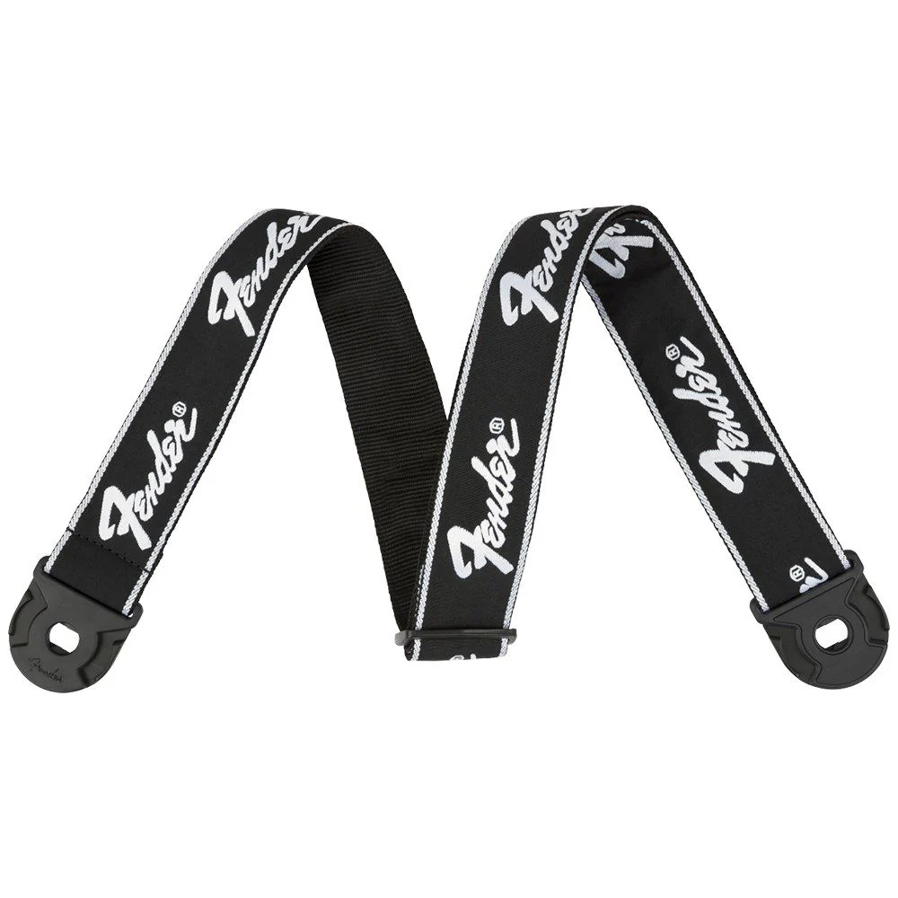 Fender Quick Grip Locking End Strap (Black) w/ (White) Running Logo 2"