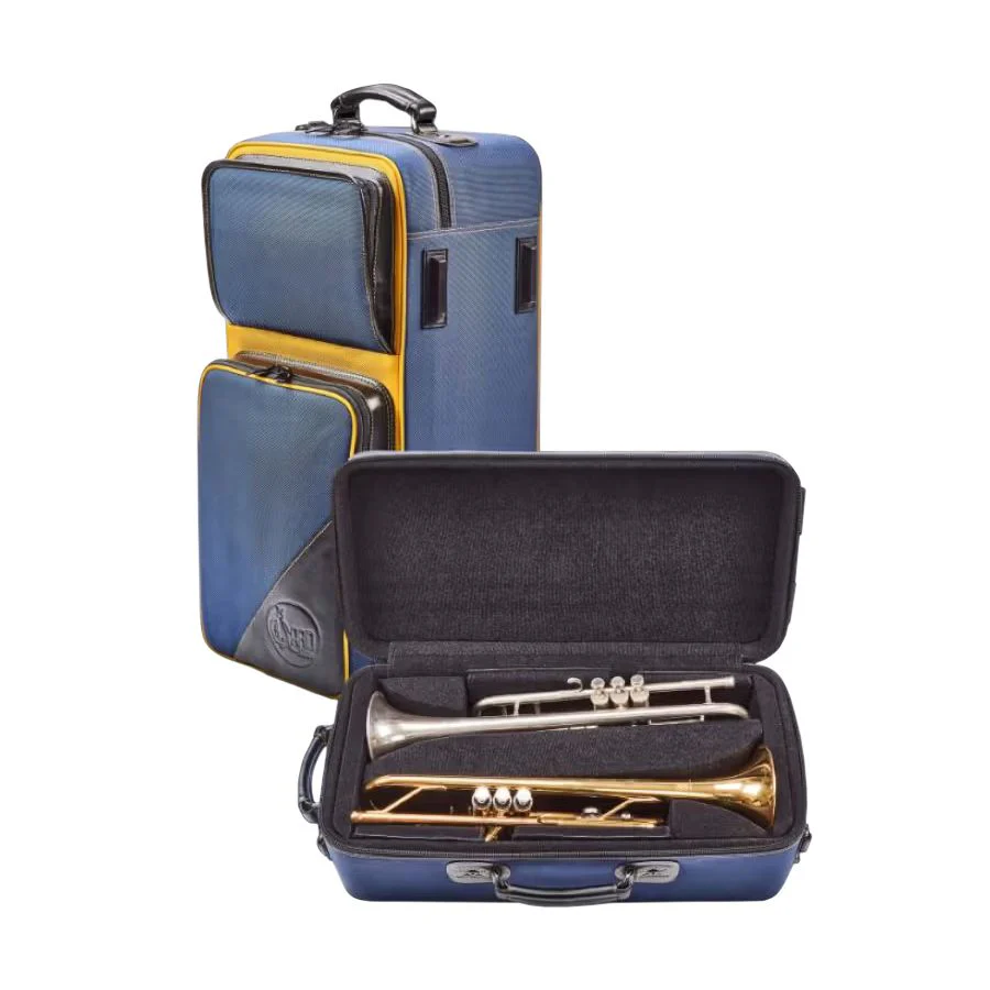 Gard Elite Fibreglass Double Trumpet Case - Synthetic Blue w/ Black Leather Trim