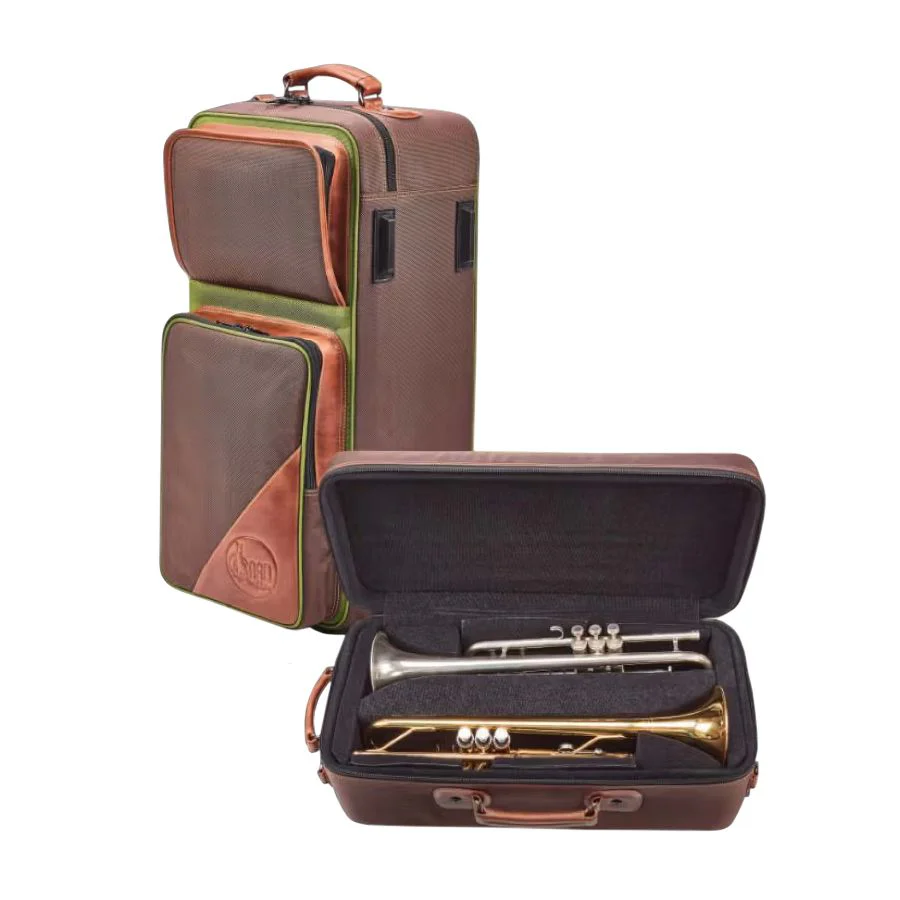 Gard Elite Fibreglass Double Trumpet Case - Synthetic Brown w/ Tan Leather Trim