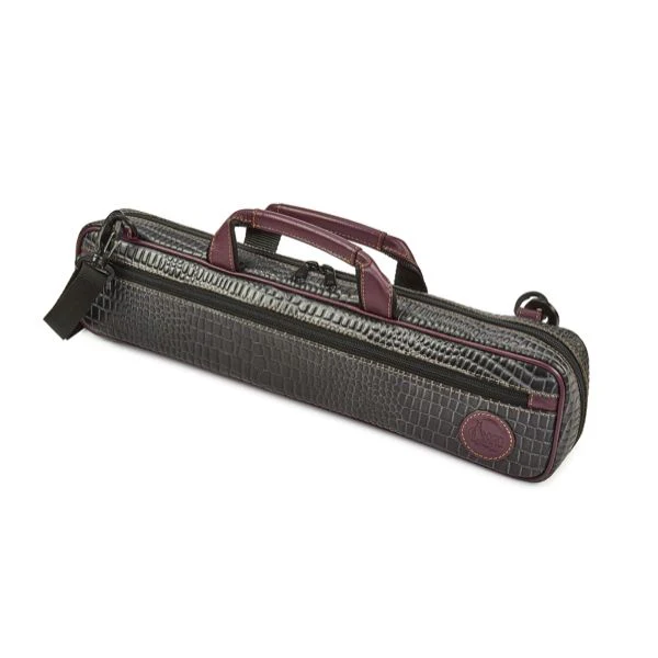 Gard Single Flute Case Cover - B foot - Leather Black Gator w/ Burgundy Trim