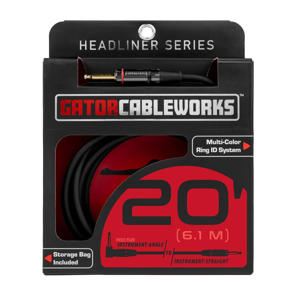 Gator GCWH-INS-20RAQ Headliner Stright TS to Right-Angle Quite Instrument Cable (20ft)