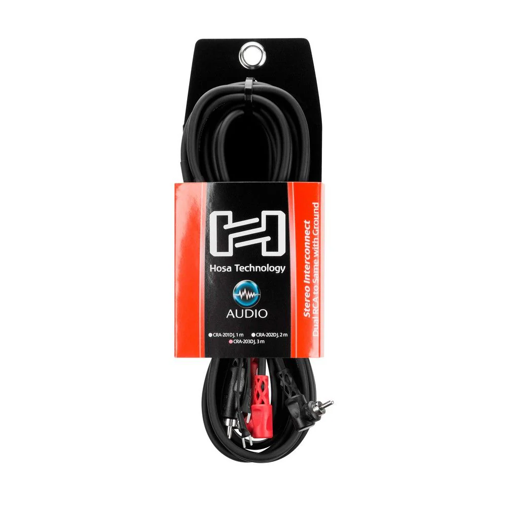 Hosa CRA203DJ Stereo Interconnect Dual RCA to Dual Right-Angle RCA (3m)