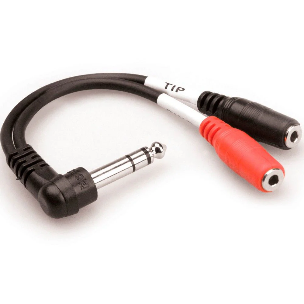 Hosa YPM523 Right-Angle 1/4 TRS to Dual 3.5 TRS(F) Stereo Breakout Cable