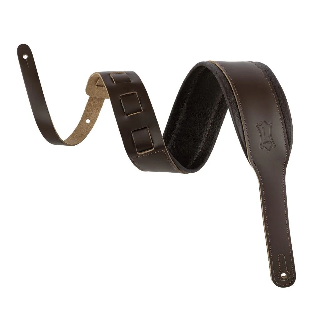 Levys Acoustic Leather Guitar Strap (Dark Brown)