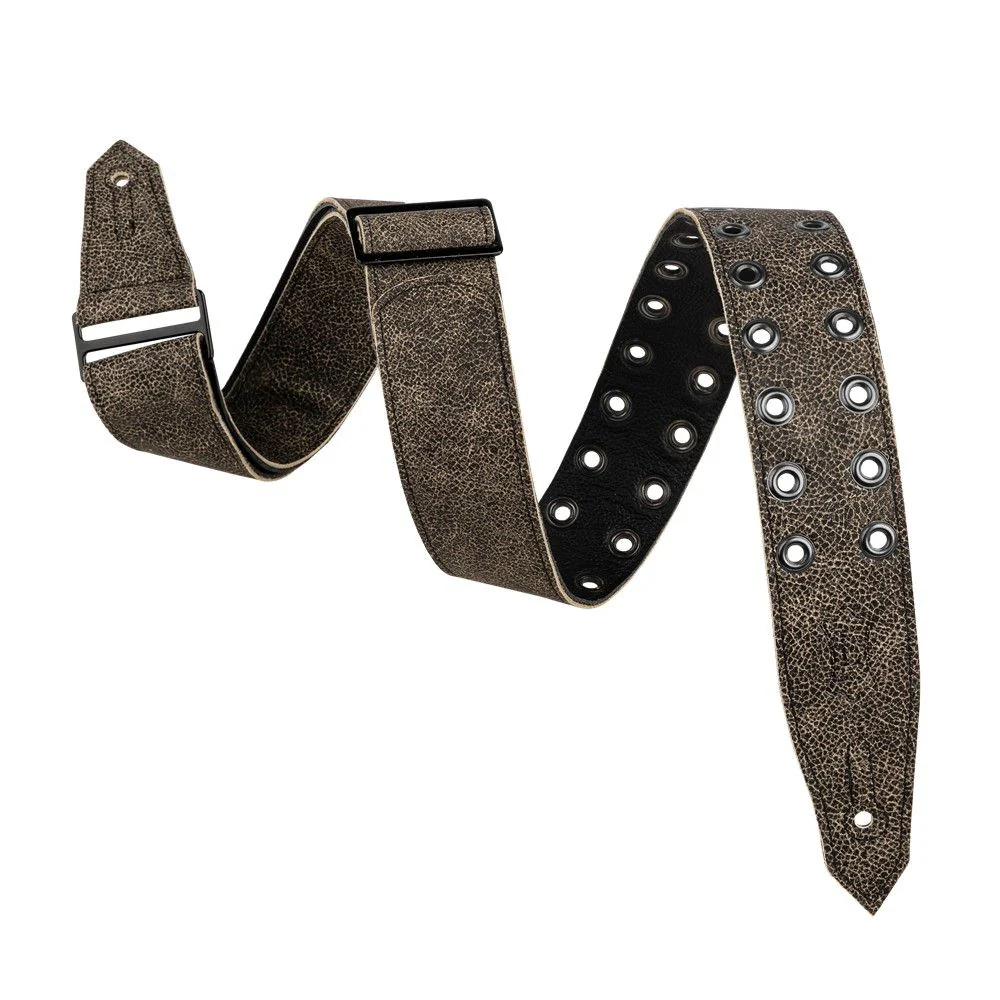 Levys Rebel Leather Series Guitar Strap (Distressed Black w/ Black Eyelets)
