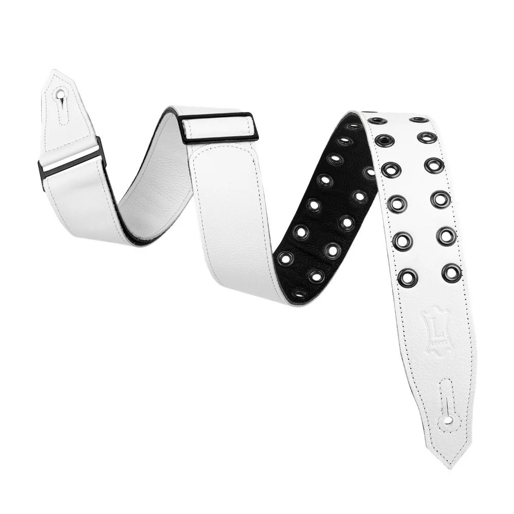 Levys Rebel Leather Series Guitar Strap (White w/ Black Eyelets)
