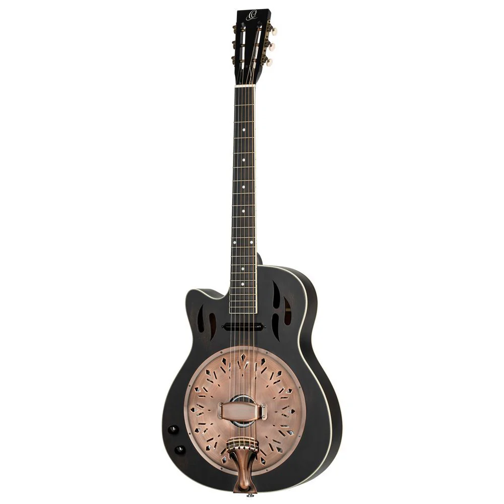 Ortega Americana Series Left-Hand Resonator w/ Brass Hardware (Distressed Black)