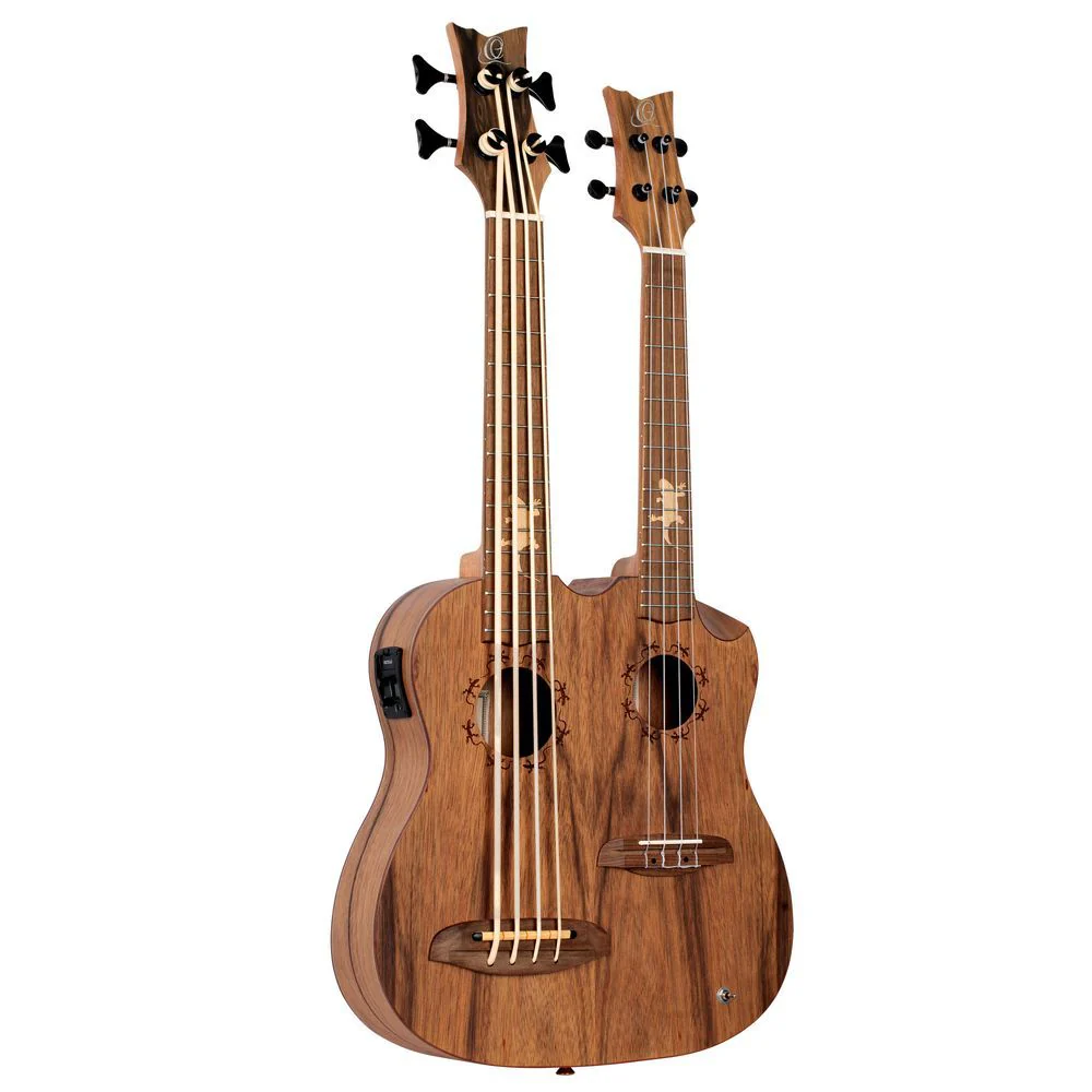 Ortega Custom Built Series Double-Neck Ukulele Bass / Tenor Ukulele (Natural) inc