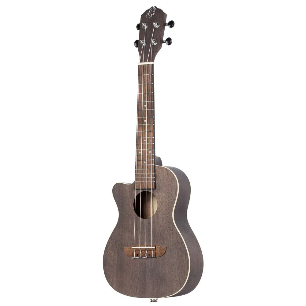 Ortega Earth Series Left-Hand Concert Ukulele w/ Preamp (Okoume Coal Black)
