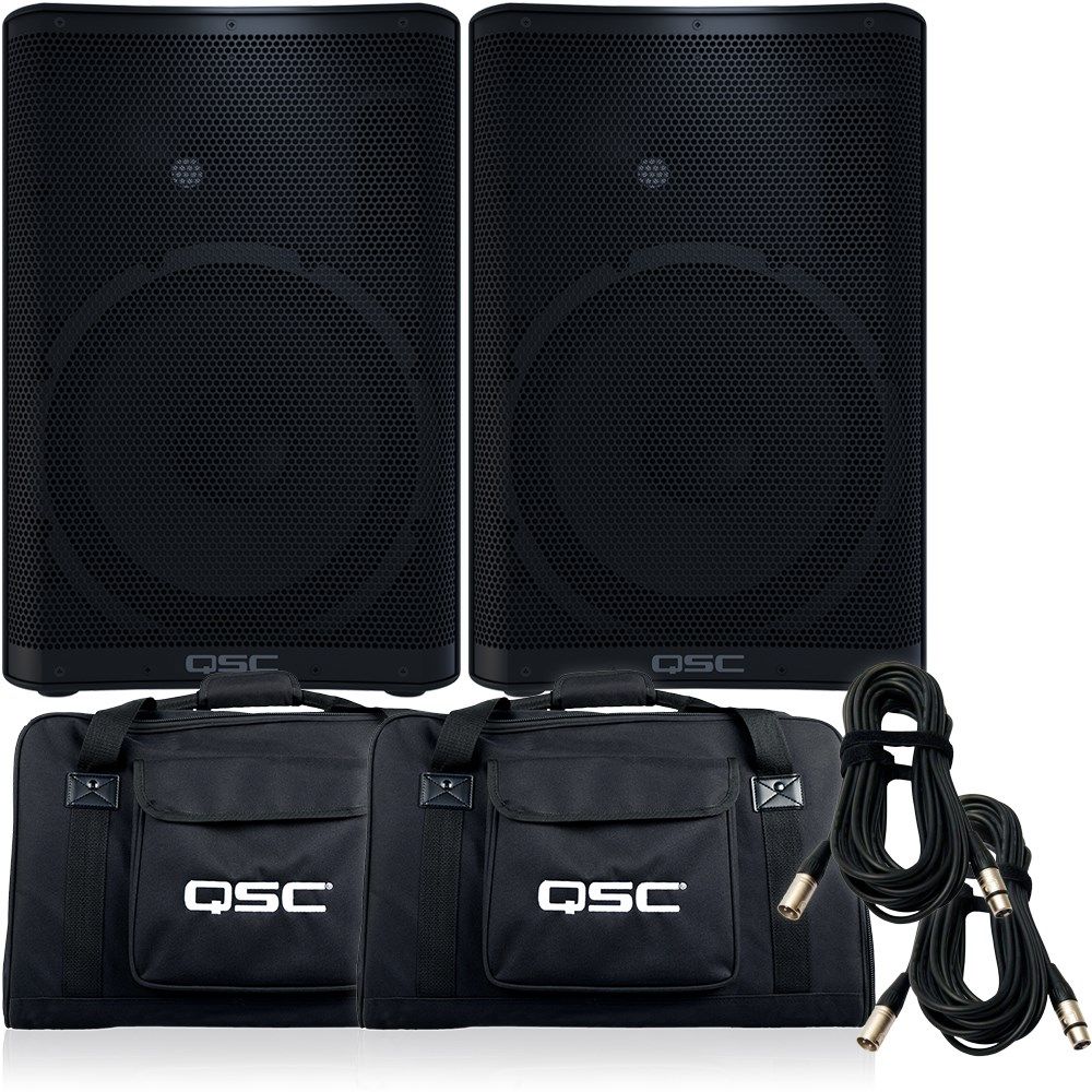 QSC CP12 PA Speaker Pack w/ 10m XLR Cables & Tote Bags (Pair)