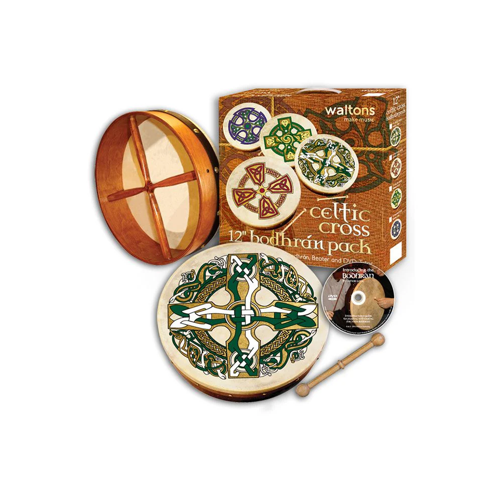 Waltons 12" Bodhran w/ Gaelic Cross Print